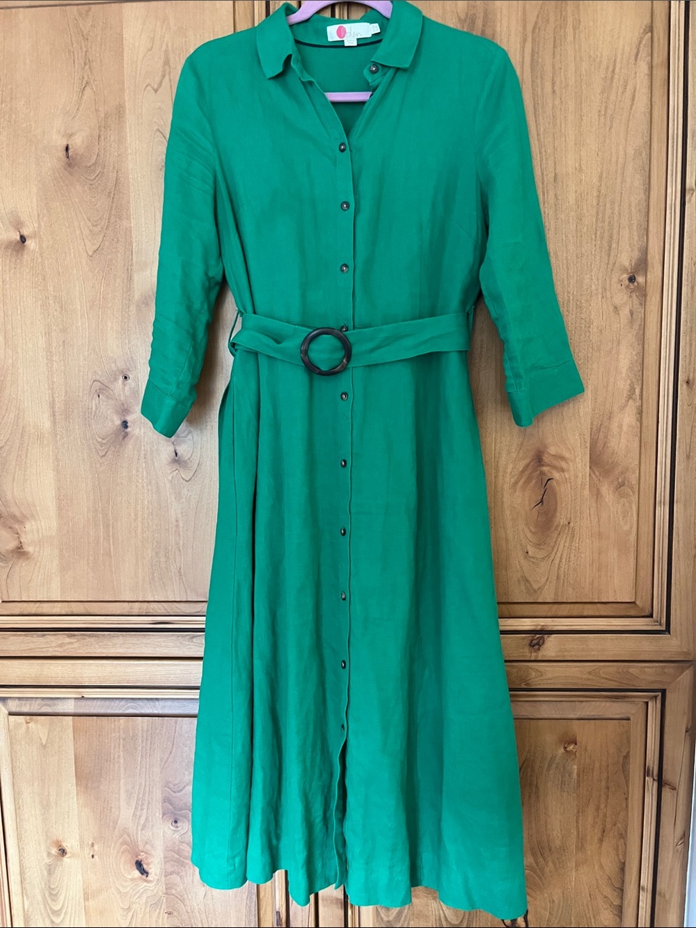 Boden Emerald Green Button-Front Midi Shirt Dress with Belt